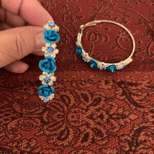 Women's Silver Earrings with Blue Flowers